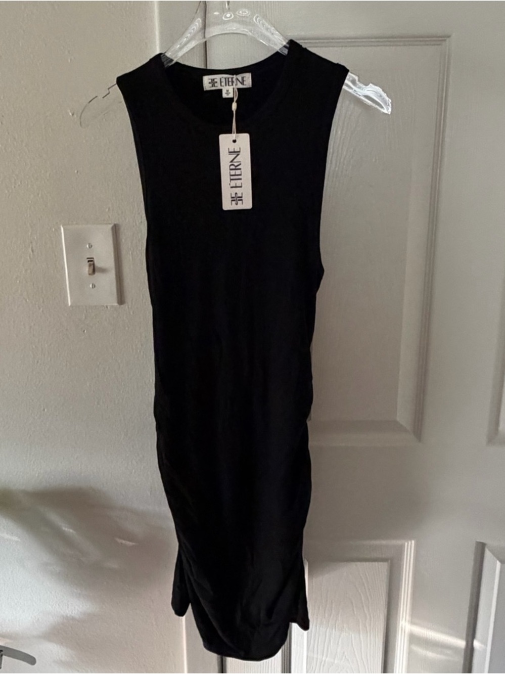 NWT ETERNE Carrie Ruched Mini Dress, Black, Medium - Picture 2 of 6